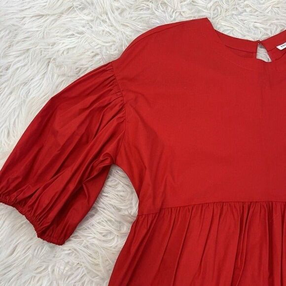 Prologue Red Balloon Sleeve Peplum Womens Romantic Blouse Size Large NWT Cotton - Picture 2 of 10